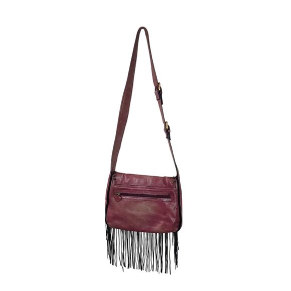 Sharif Studio Red Leather Black Fringe BOHO Hippie Vintage Bag Crossbody Purse - Picture 3 of 7